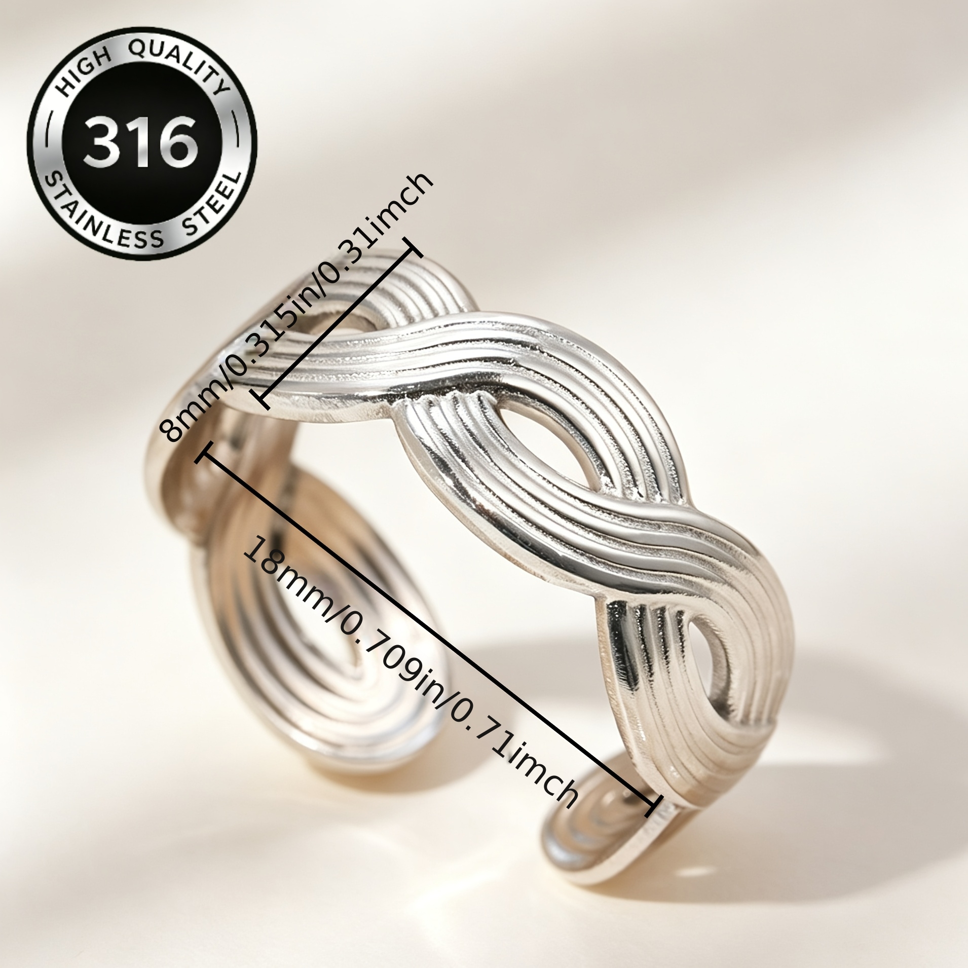 Women's Fashion Stainless Steel Hollow Double-Layer Twist Open Ring